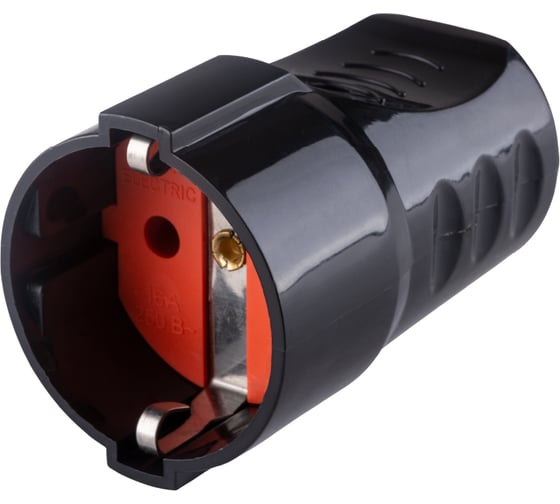 Розетка штепсельная рифленая с заземлением 16А 250B чёрная TDM ELECTRIC SQ1806-0212