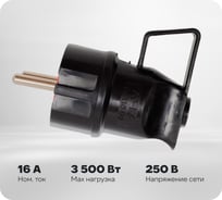 Вилка AY-KA 16А 250В с заземлением с кольцом, черный 7911600