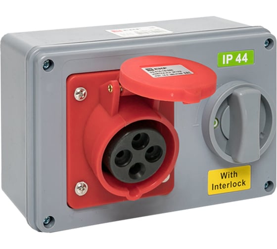 Розетка с блокировкой и выключателем EKF 1414 3Р+РЕ 16А 380В IP44 ps-1414-16-380