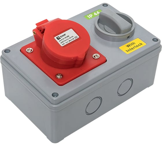 Розетка с блокировкой и выключателем EKF 1414 3Р+РЕ 16А 380В IP44 ps-1414-16-380