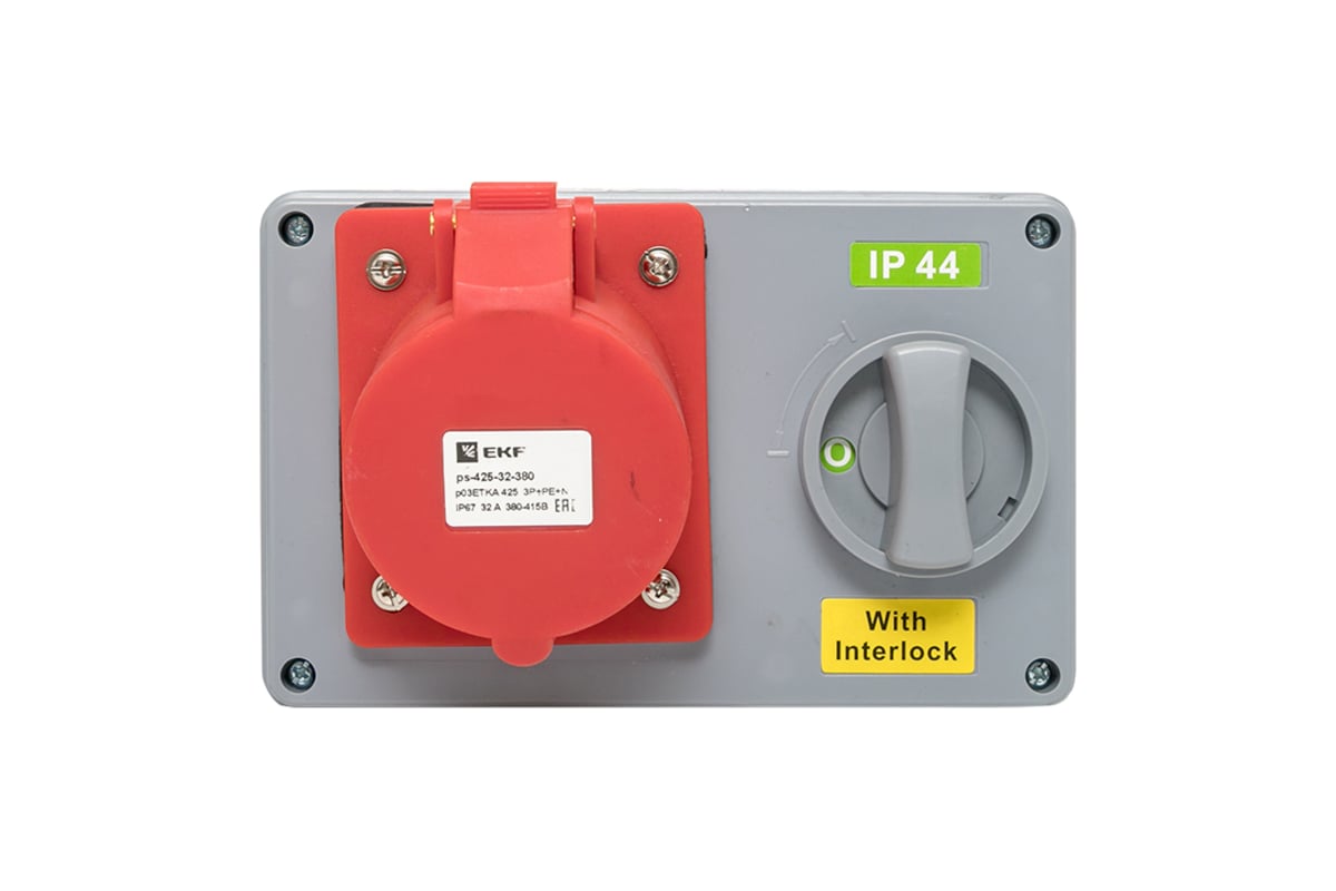 Розетка с блокировкой и выключателем EKF 1425 3Р+РЕ+N 32А 380В IP44 ps ...