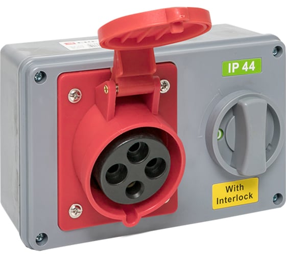 Розетка с блокировкой и выключателем EKF 1424 3Р+РЕ 32А 380В IP44 ps-1424-32-380