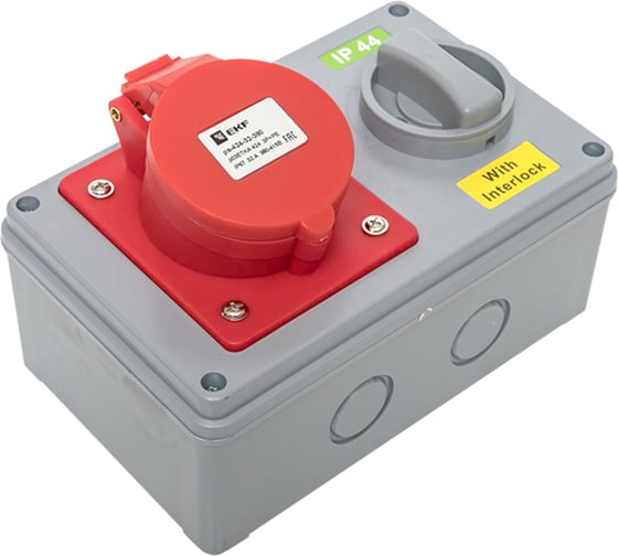 Розетка с блокировкой и выключателем EKF 1424 3Р+РЕ 32А 380В IP44 ps-1424-32-380
