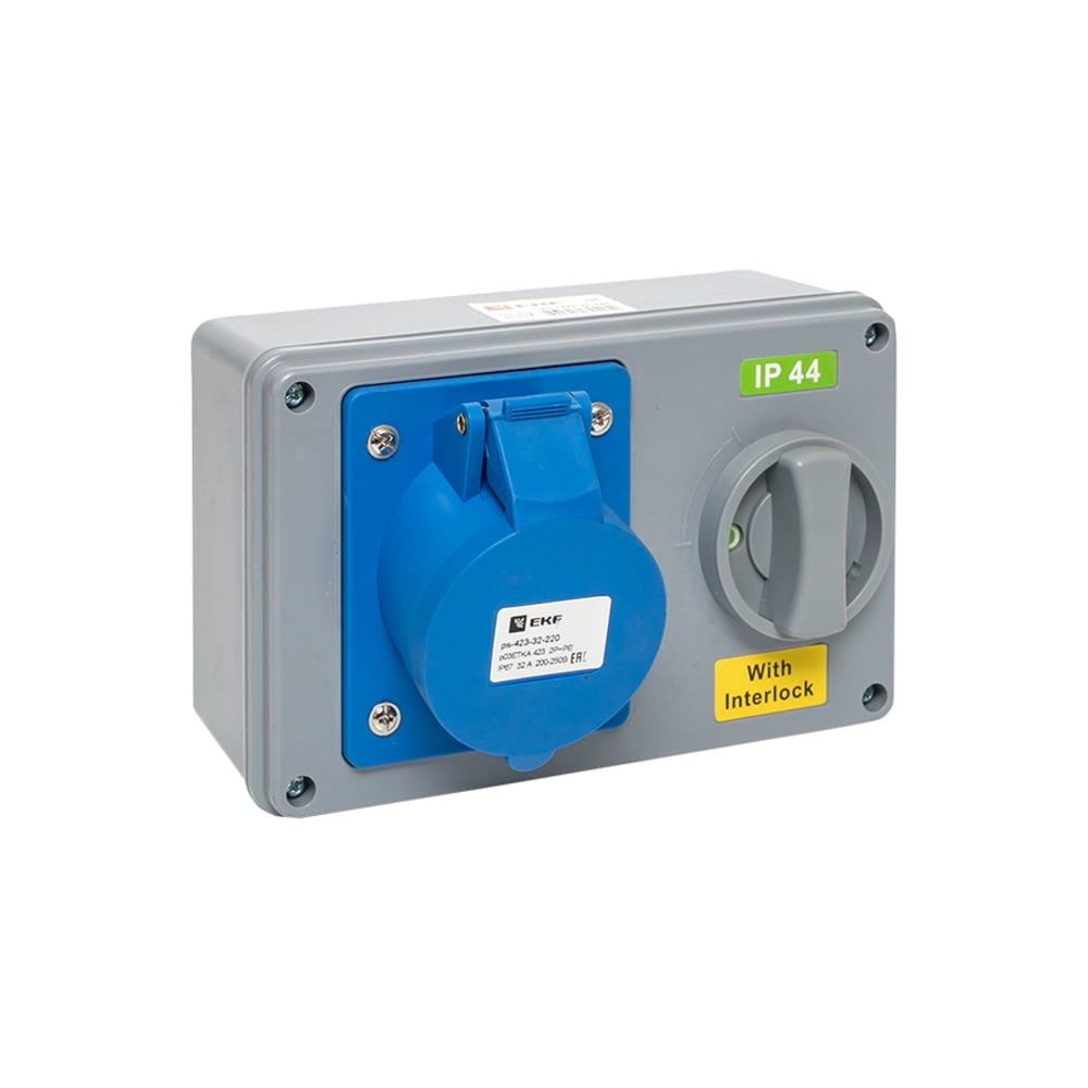 Розетка с блокировкой и выключателем EKF 1423 2Р+РЕ 32А 220В IP44 ps ...