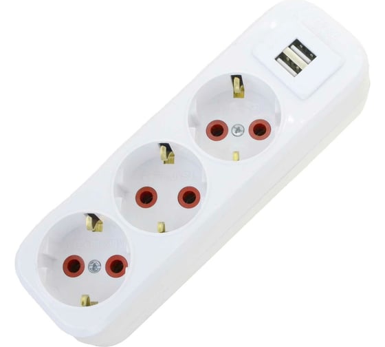 Колодка AY-KA 3-местная ,с заземлением, с USB, белый 7730200