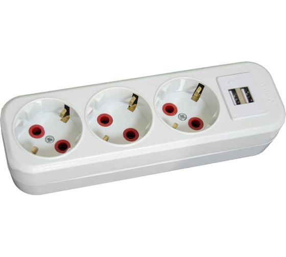 Колодка AY-KA 3-местная ,с заземлением, с USB, белый 7730200