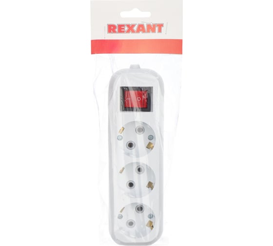 Розеточная колодка REXANT 3 гнезда с кнопкой c заземлением 11-8706