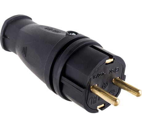 Каучуковая вилка ЭРА с заземлением VX10-B-IP44 16А IP44 прямая черная, Б0055414
