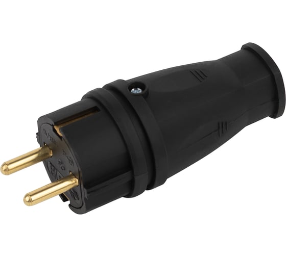 Каучуковая вилка ЭРА с заземлением VX10-B-IP44 16А IP44 прямая черная, Б0055414