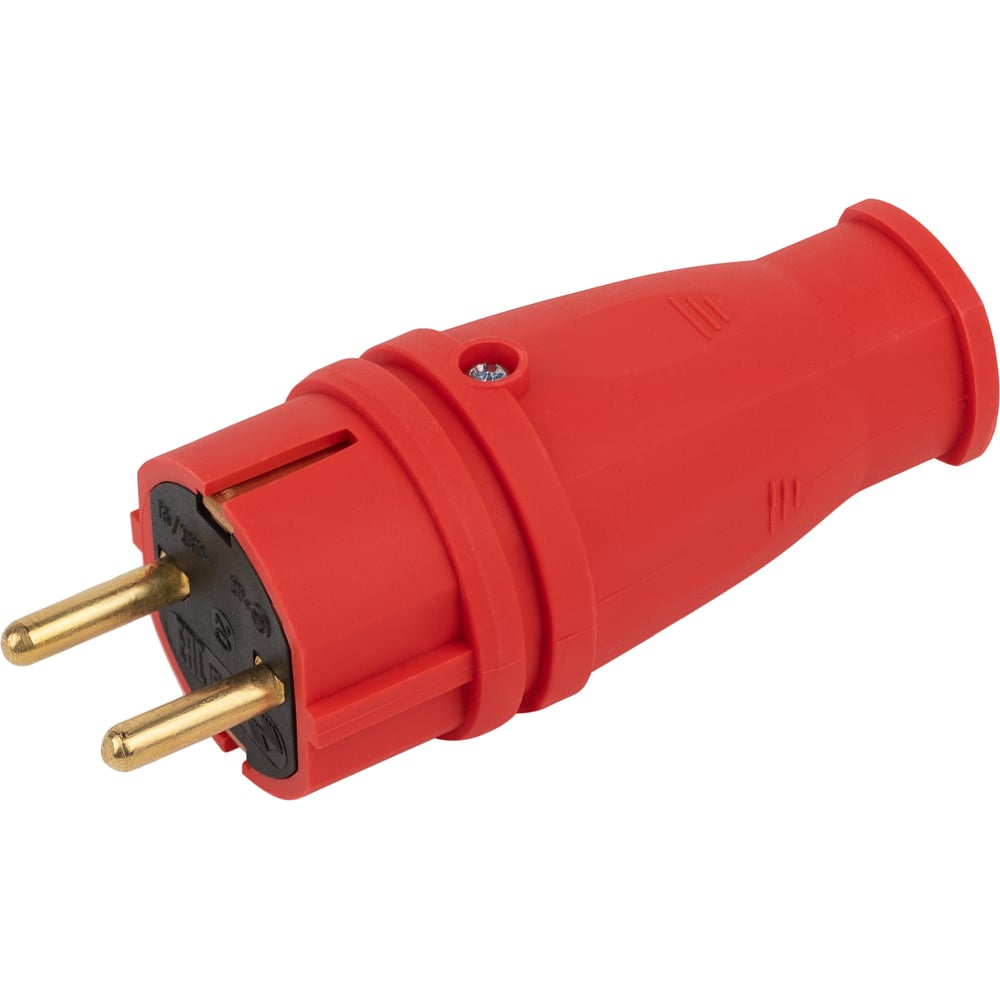 Каучуковая вилка ЭРА с заземлением VX10-R-IP44 16А IP44 прямая красная ...