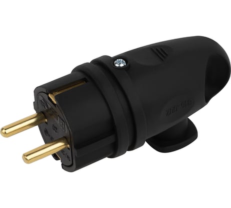 Каучуковая вилка ЭРА с заземлением VX11-B-IP44 16А IP44 с кольцом, угловая черная, Б0055416