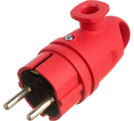 Каучуковая вилка ЭРА с заземлением VX11-R-IP44 16А IP44 с кольцом, угловая красная, Б0055417