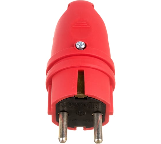 Каучуковая вилка ЭРА с заземлением VX11-R-IP44 16А IP44 с кольцом, угловая красная, Б0055417