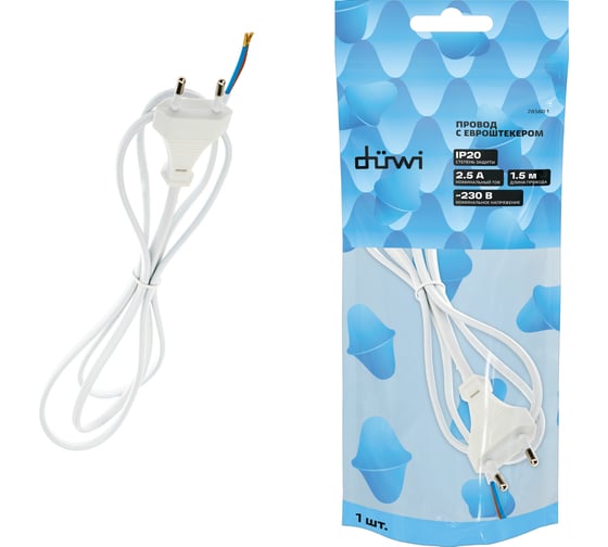 Провод с евроштекером duwi белый 1,5м H 03 VV-F 2x0,5 мм 28560 1