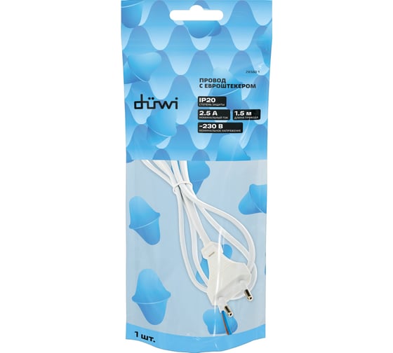 Провод с евроштекером duwi белый 1,5м H 03 VV-F 2x0,5 мм 28560 1