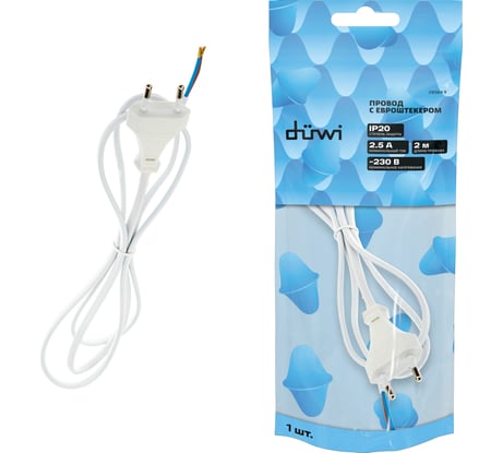 Провод с евроштекером duwi белый 2м H 03 VV-F 2x0,5 мм 28564 9