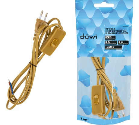 Провод с евроштекером и выключателем duwi бронза 2,0м H 03 VV-F 2x0,5 мм 28572 4