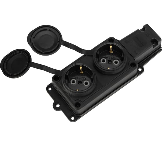 Штепсельная двойная влагозащищенная розетка PROCONNECT 2P+PE 230V, 16 А, IP44 каучук 111-112-4