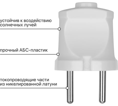 Вилка TDM ELECTRIC без заземления, белая, 6А, 250В, серии "Народная" SQ1806-0401