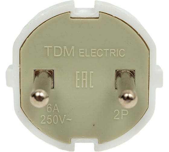 Вилка TDM ELECTRIC без заземления, белая, 6А, 250В, серии "Народная" SQ1806-0401