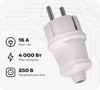 Вилка TDM ELECTRIC прямая, с заземлением, белая, 16А, 250В, серии "Народная" SQ1806-0403