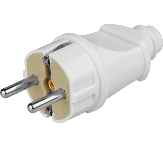Вилка TDM ELECTRIC прямая, с заземлением, белая, 16А, 250В, серии "Народная" SQ1806-0403 1