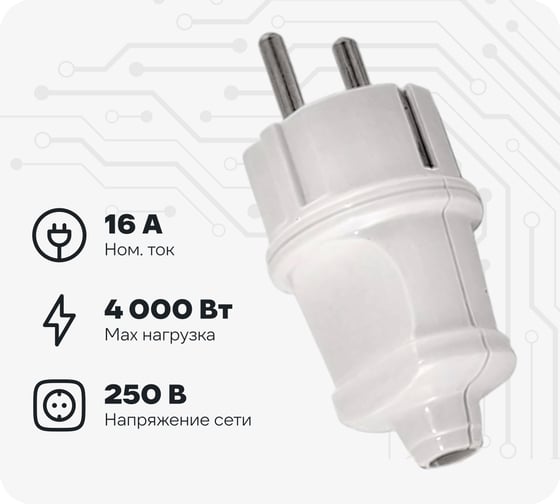 Вилка TDM ELECTRIC прямая, с заземлением, белая, 16А, 250В, серии "Народная" SQ1806-0403