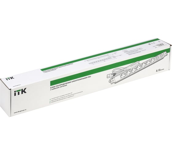 Розеточный блок IEK ITK PDU 7 розеток нем. ст. + 2 С13 1U каб. 2м C14 PH22-7D2C132-P