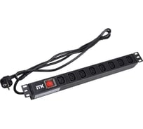 Розеточный блок IEK ITK PDU 8 розеток C13 с LED выкл,1U, шнур 2м вилка нем.ст PH12-8C131