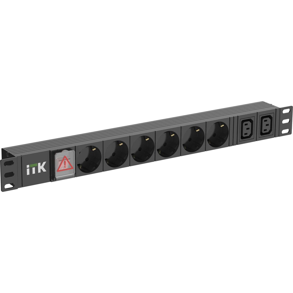 Розеточный блок IEK ITK PDU 6 розеток нем. ст. + 2 С13 LED 1U вх. С14 ...