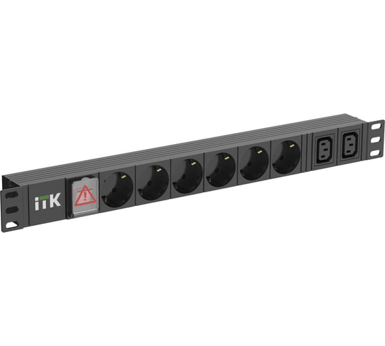 Розеточный блок IEK ITK PDU 6 розеток нем. ст. + 2 С13 LED 1U вх. С14 алюмин. PH12-6D2C133