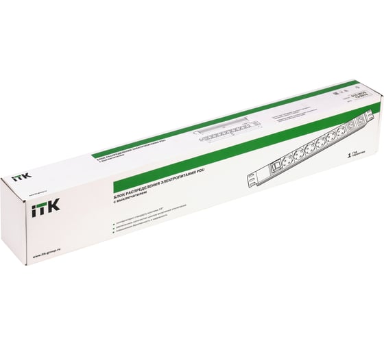 Розеточный блок IEK ITK PDU 6 розеток нем. ст. + 2 С13 LED 1U вх. С14 алюмин. PH12-6D2C133