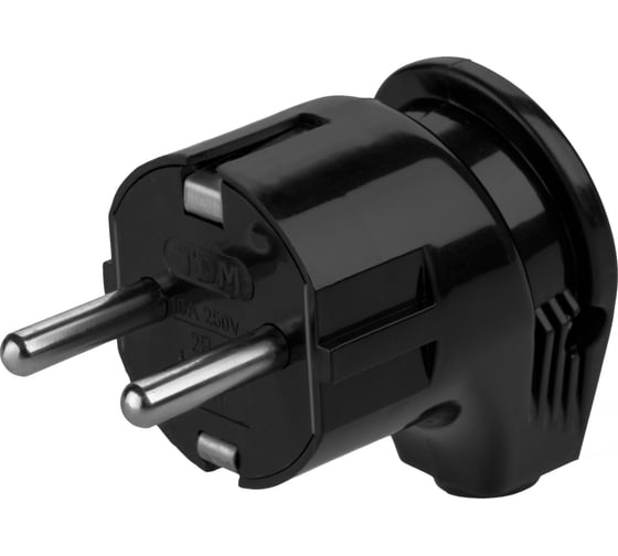 Угловая вилка TDM ELECTRIC с заземлением черная 16А 250В серии "Народная" SQ1806-0408 1