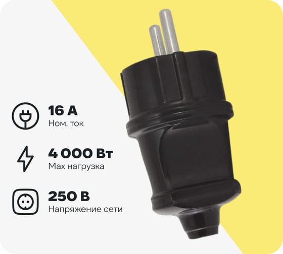 Прямая вилка TDM ELECTRIC с заземлением, черная 16А, 250В, серии "Народная" SQ1806-0404
