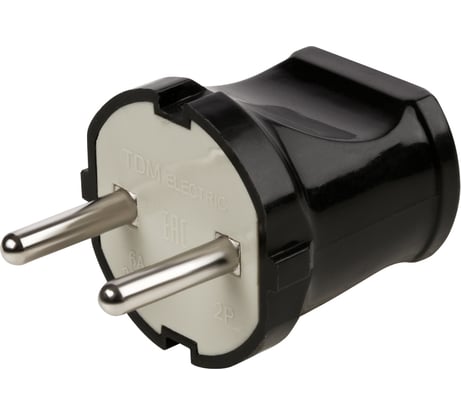 Вилка TDM ELECTRIC без заемления, черная, 6А, 250В, серии "Народная" SQ1806-0402