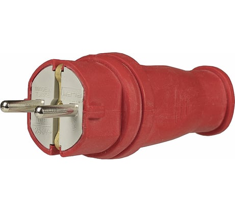 Электрическая пряма вилка Alfa каучуковая, с заземлением 16А, 250В, Красная 20200002