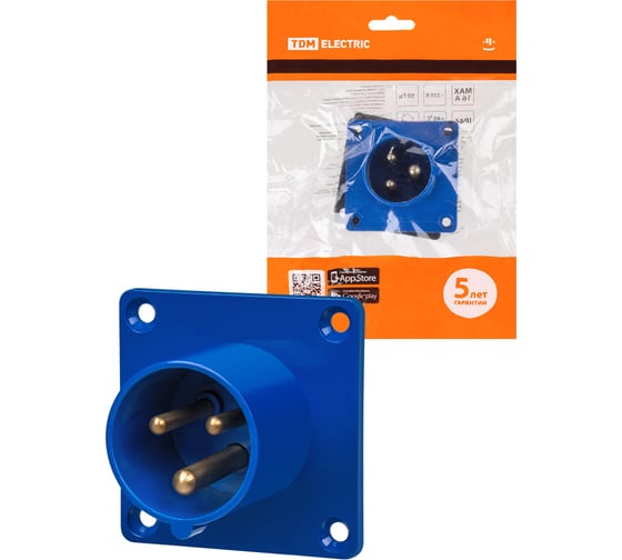 Вилка TDM ELECTRIC 613 скрытая 2Р+РЕ 16А 220В IP44 SQ0607-0001