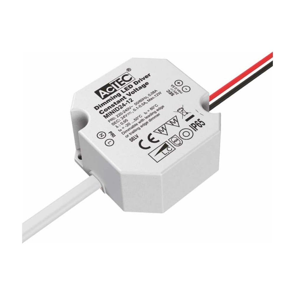 Блок питания AcTEC 24В, 12Вт, IP65, 0.1-0.5A, димм., Triac, 50x48x24мм ...
