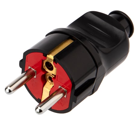 Прямая усиленная вилка Евро REXANT с заземлением 16А черная 11-8949