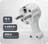 Плоская угловая вилка Евро REXANT с заземлением 16 А белая 16-0734