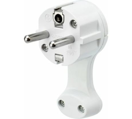Плоская угловая вилка Евро REXANT с заземлением 16 А белая 16-0734
