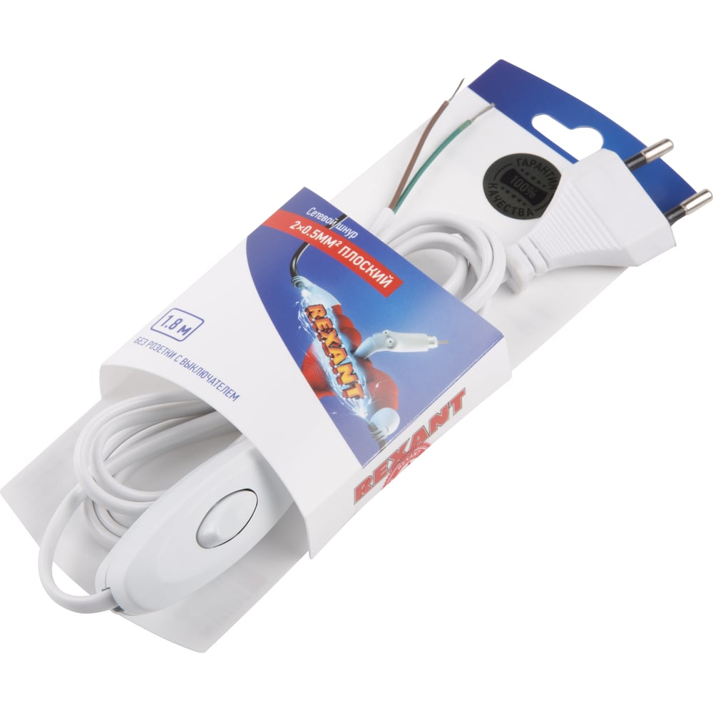 Сетевой шнур REXANT 1.8М с выключателем и вилкой белый 06-3251 ...