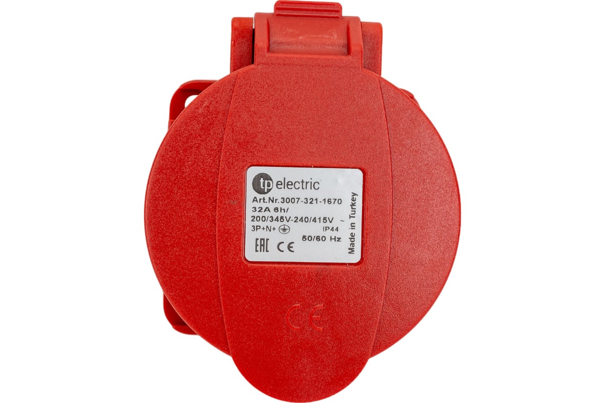 Кабельная панельная розетка TP Electric Зажимные контакты 32A, 400В,  3P+N+E, IP 44 3007-321-1670