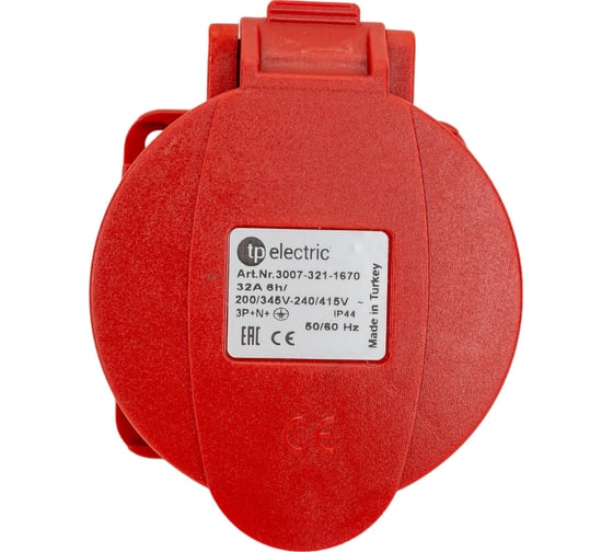 Кабельная панельная розетка TP Electric Зажимные контакты 32A, 400В, 3P+N+E, IP 44 3007-321-1670 1