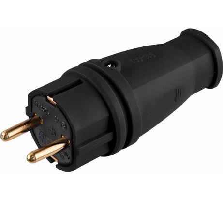 Электрическая вилка ЮПИТЕР прямая с заземлением 16 А 250 В черная JP7602-01