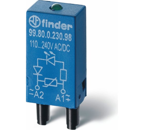 Красный светодиод Finder, + диодстандартная полярность = 110-220В DC, 9980922090