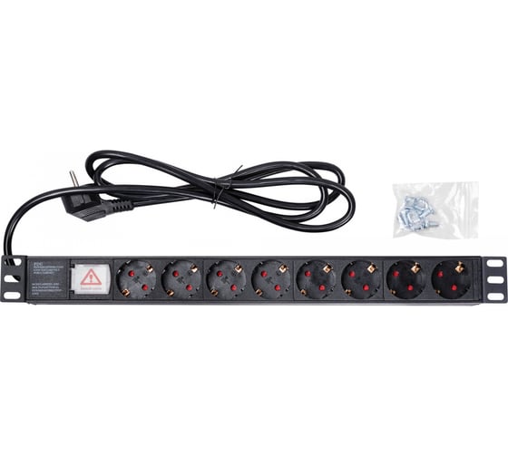 Блок розеток Netlink NL, 220V, 16A, 8гн с фильтром, 19 дюймов, с разъемом IEC 60320 C14 УТ000003923 1