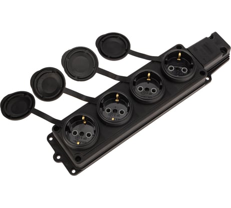 Штепсельная четырехместная влагозащищенная розетка PROCONNECT 2P+PE 230V, 16 А, IP44 каучук 111-114-4