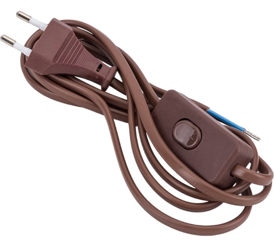 Шнур TDM ELECTRIC с выключателем и плоской вилкой ШУ01В ШВВП 2x0,75мм2 2м коричневый "ЭКО" SQ1305-0006