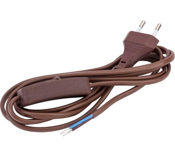 Шнур TDM ELECTRIC с выключателем и плоской вилкой ШУ01В ШВВП 2x0,75мм2 2м коричневый "ЭКО" SQ1305-0006